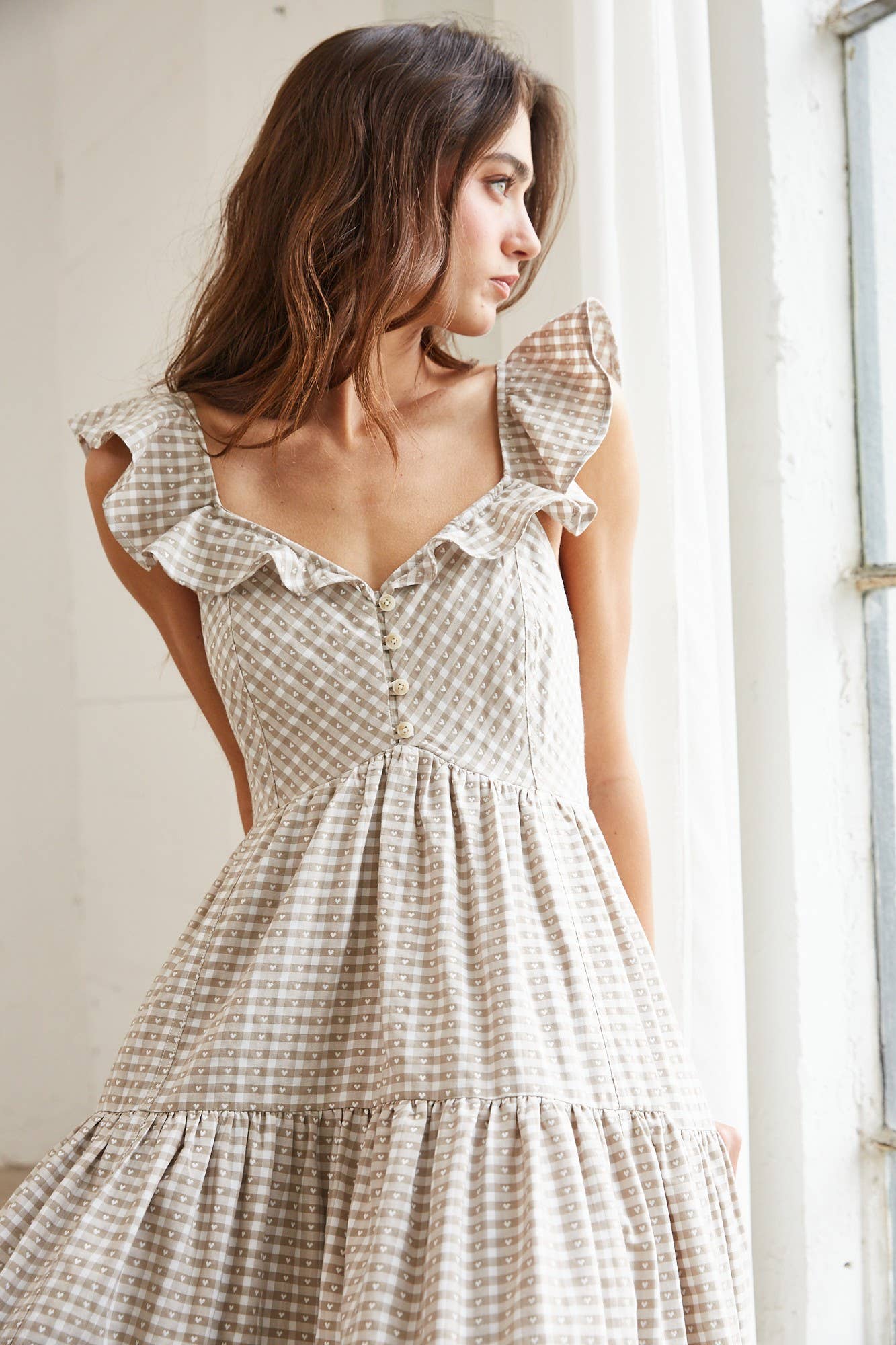 Heart Gingham Ruffle Maxi Dress
