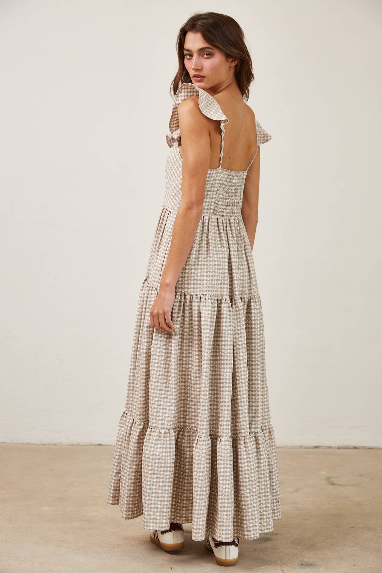 Heart Gingham Ruffle Maxi Dress