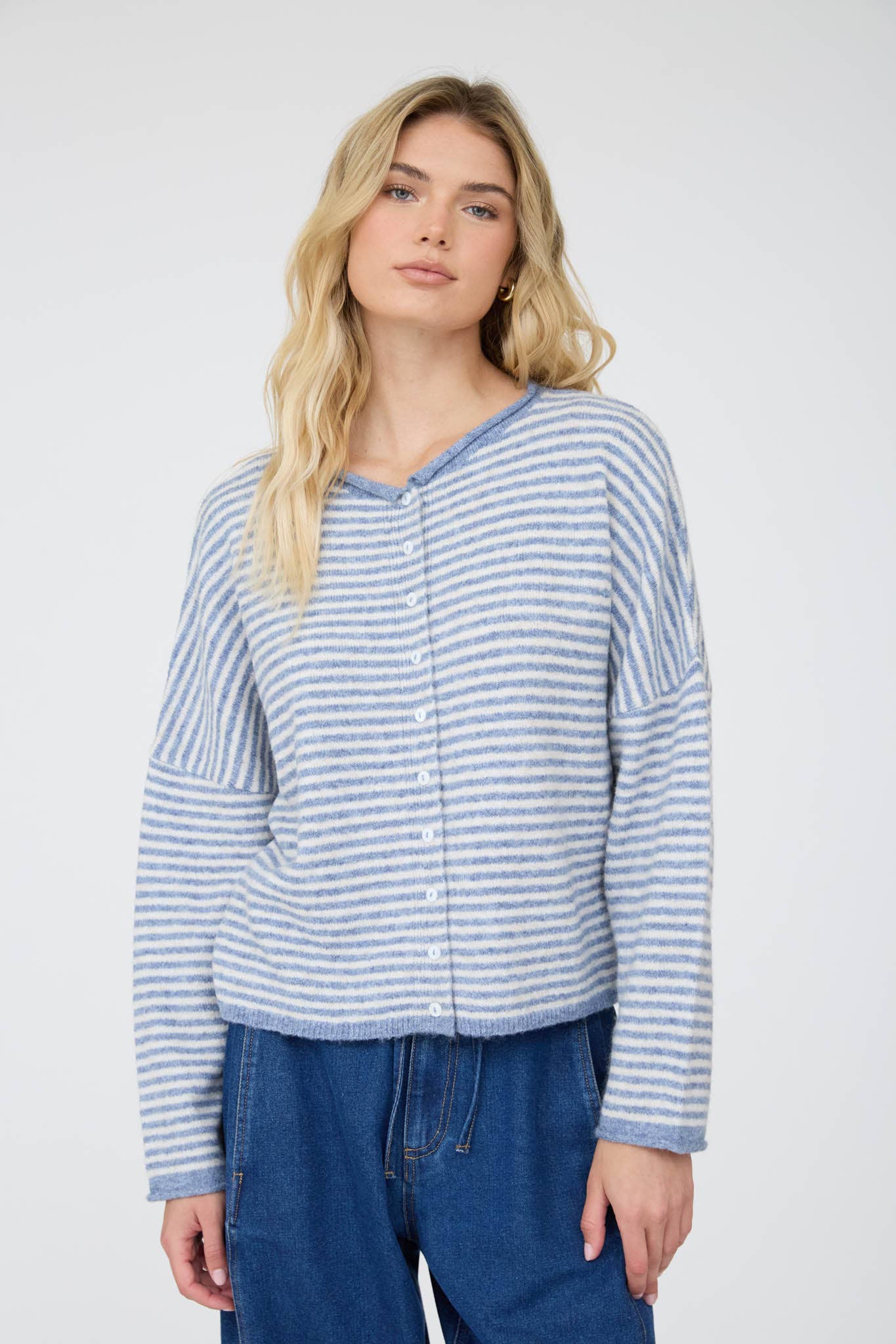 Stripe Drop Shoulder Knit Cardigan