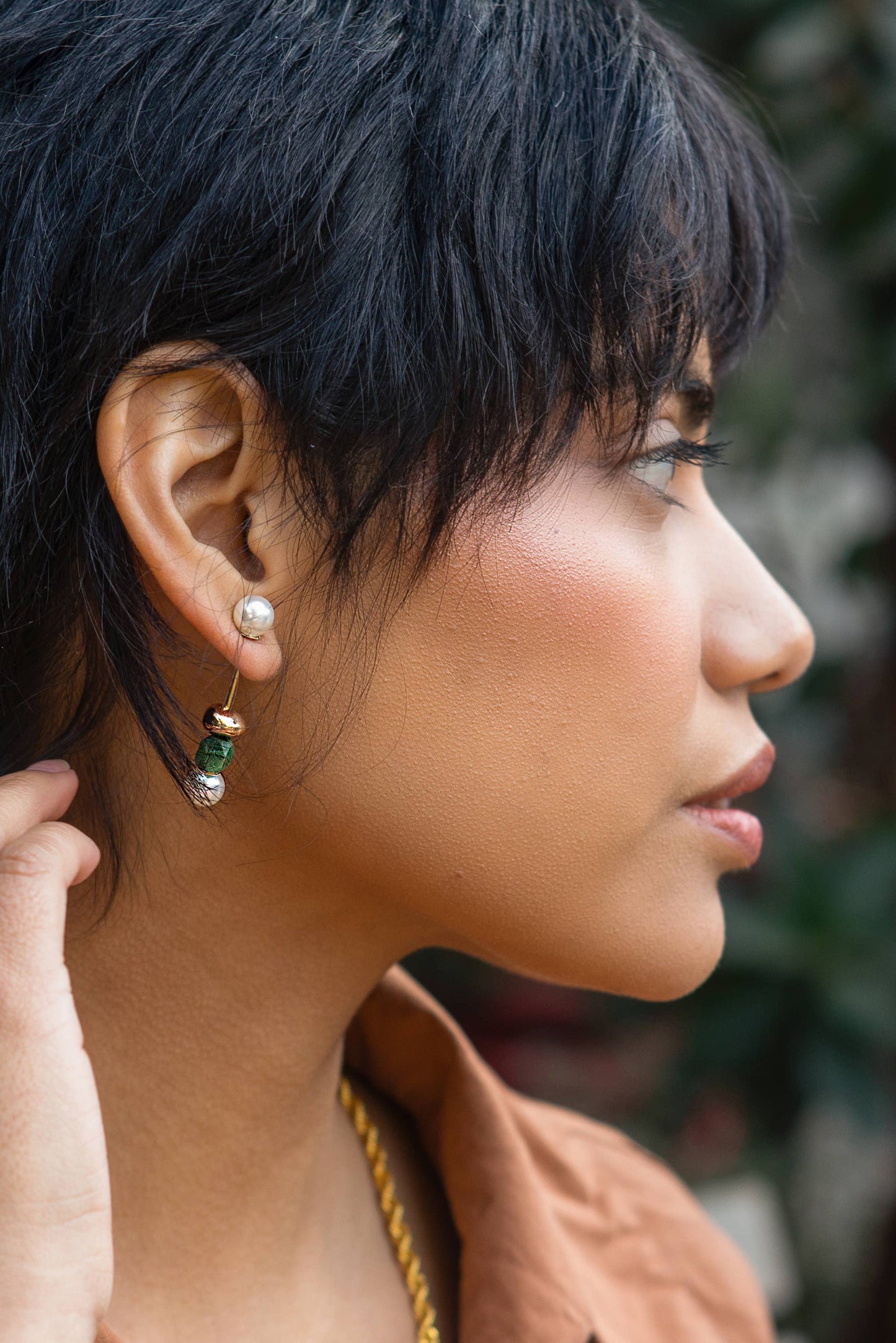 Twice Pearled 24K Gold Plated Earring - Jade