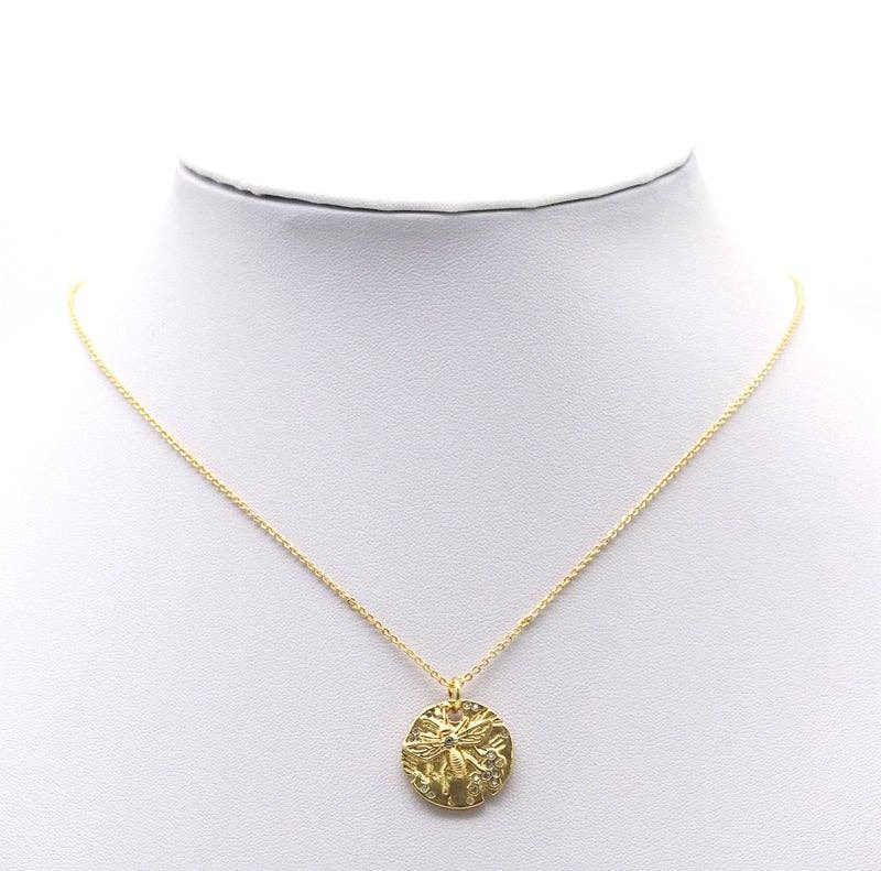 CZ Bee Honeycomb Round Charm