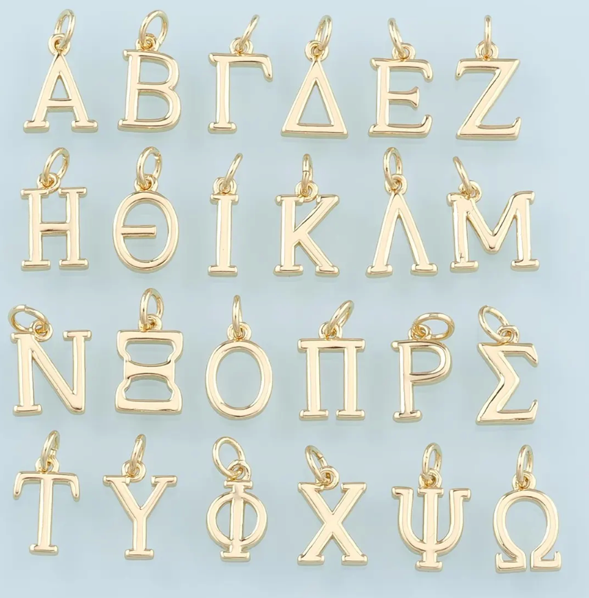 Gold greek letter charm