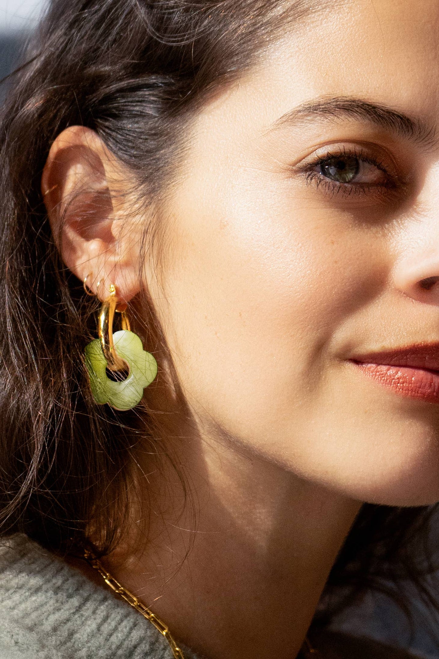 Dazy Nights in Green Grass Earrings - 18K Gold Plated Hoop