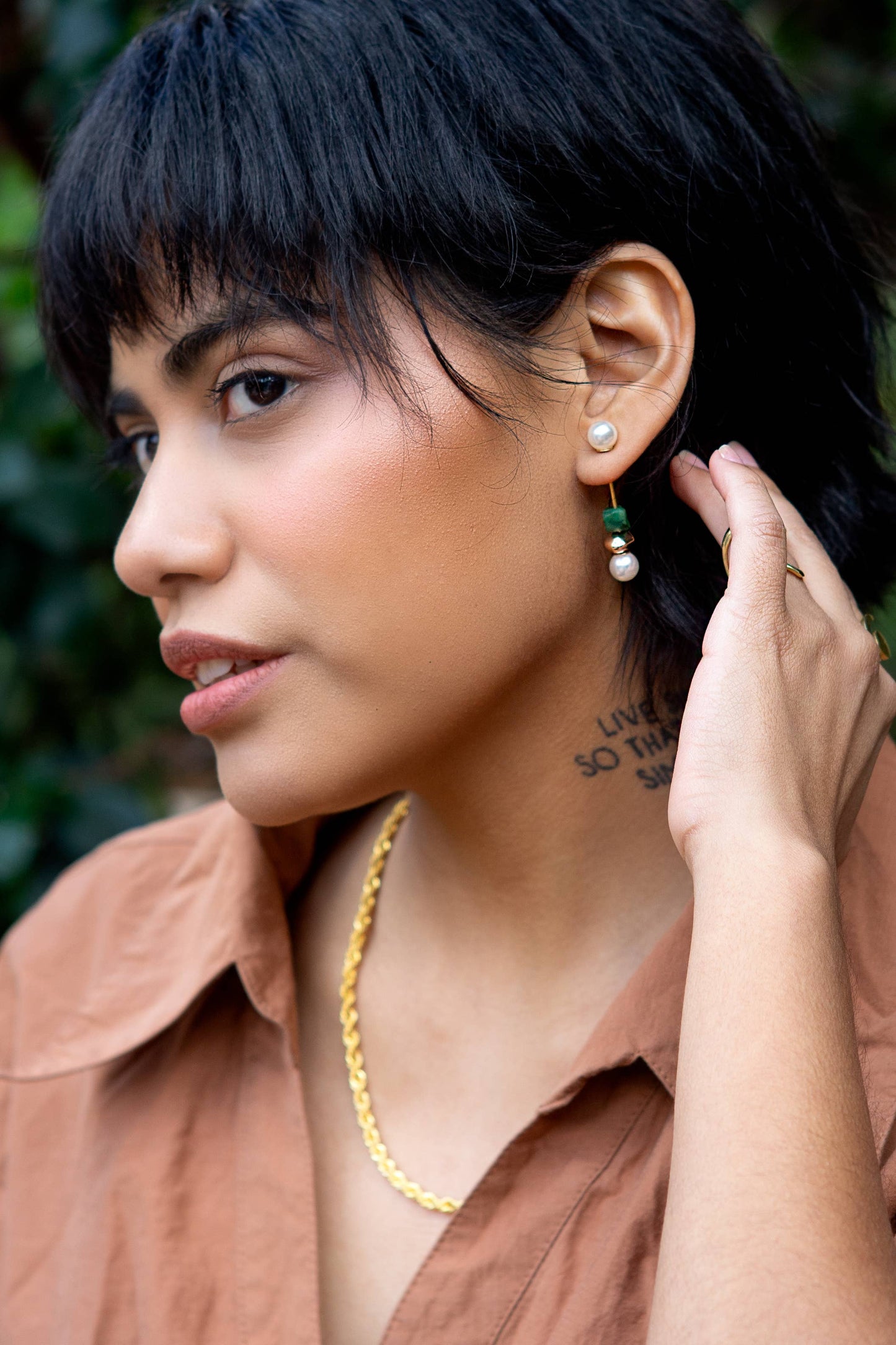 Twice Pearled 24K Gold Plated Earring - Jade