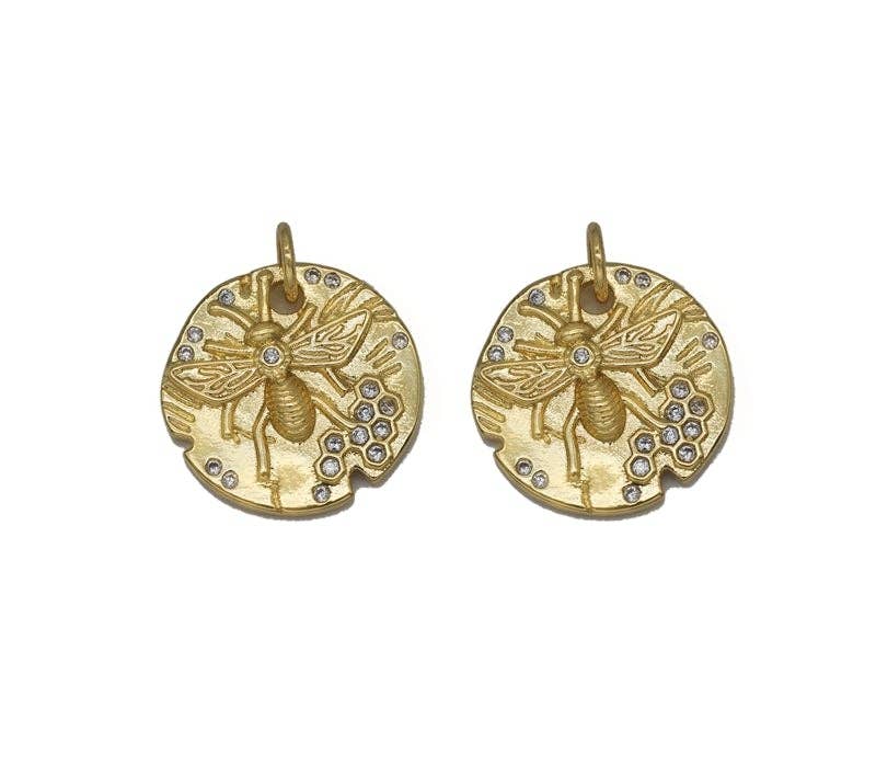 CZ Bee Honeycomb Round Charm