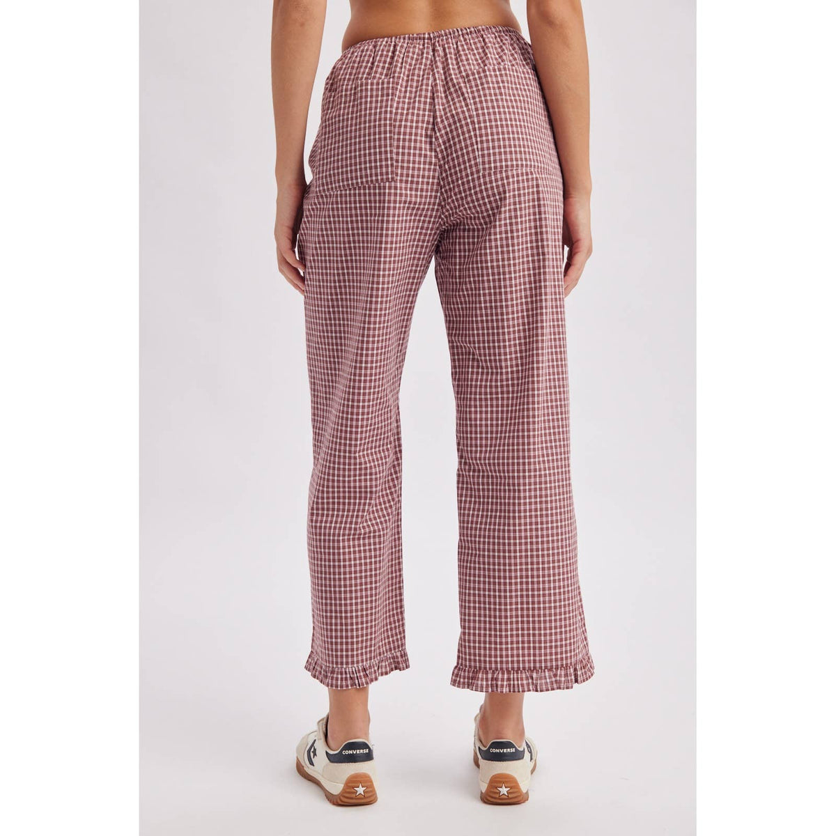 GINGHAM RUFFLE HEM PANTS