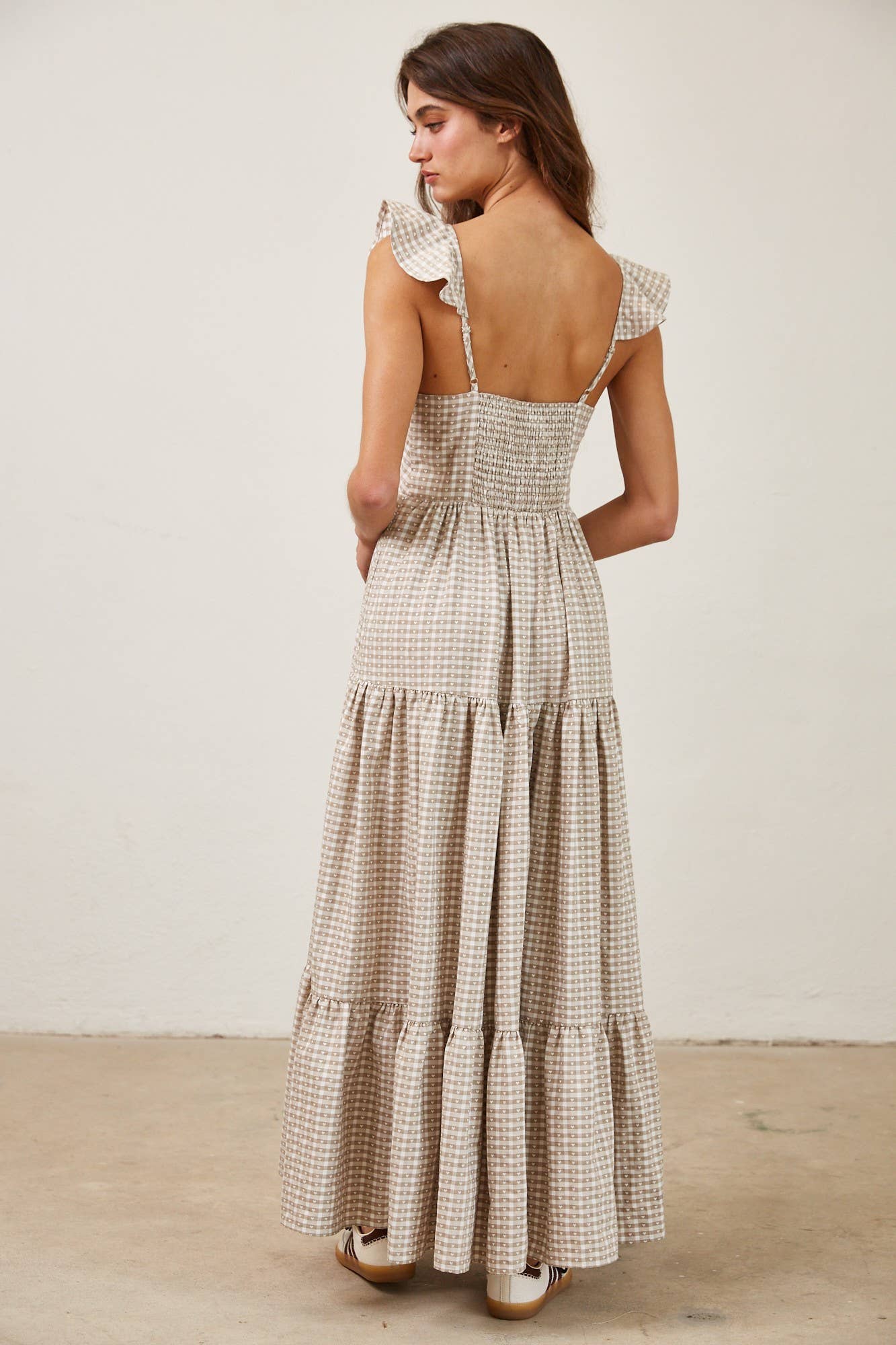 Heart Gingham Ruffle Maxi Dress