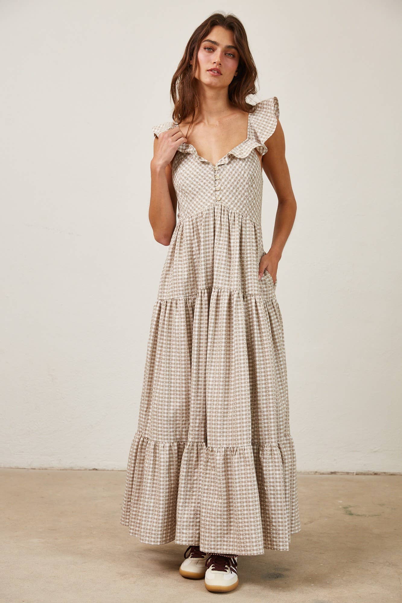 Heart Gingham Ruffle Maxi Dress