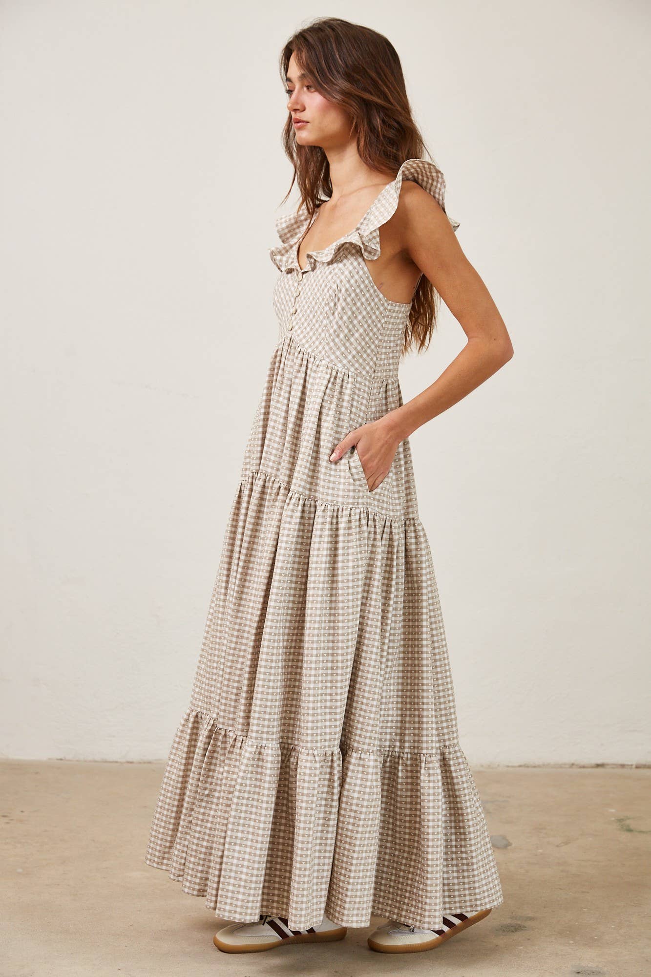 Heart Gingham Ruffle Maxi Dress