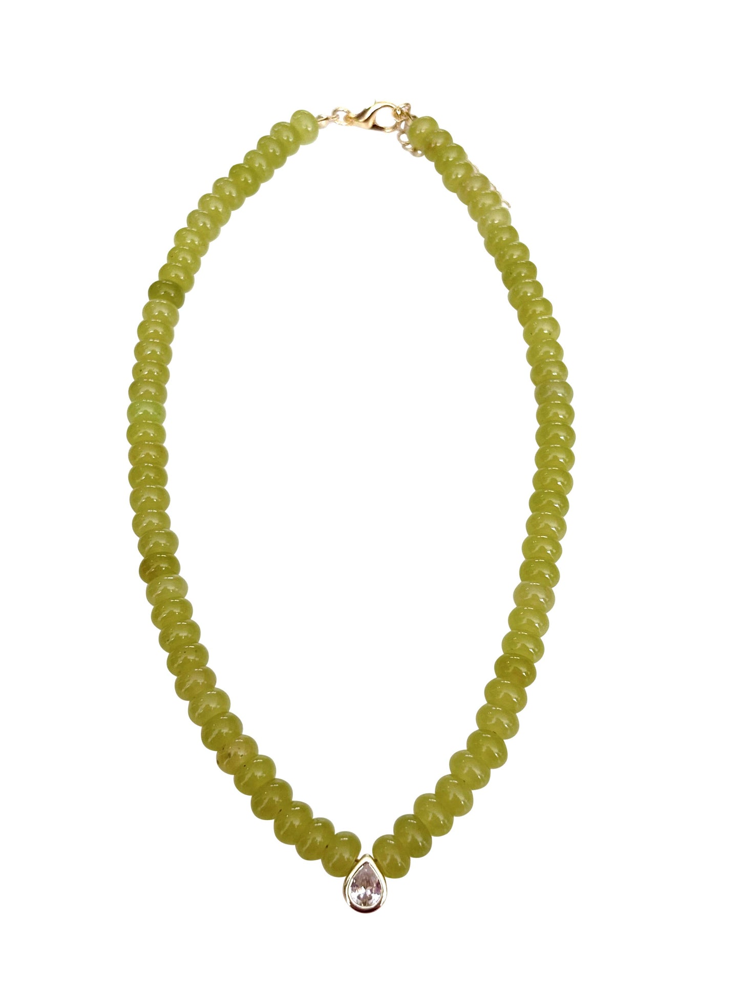 Dori CZ Teardrop Beaded Necklace- Green