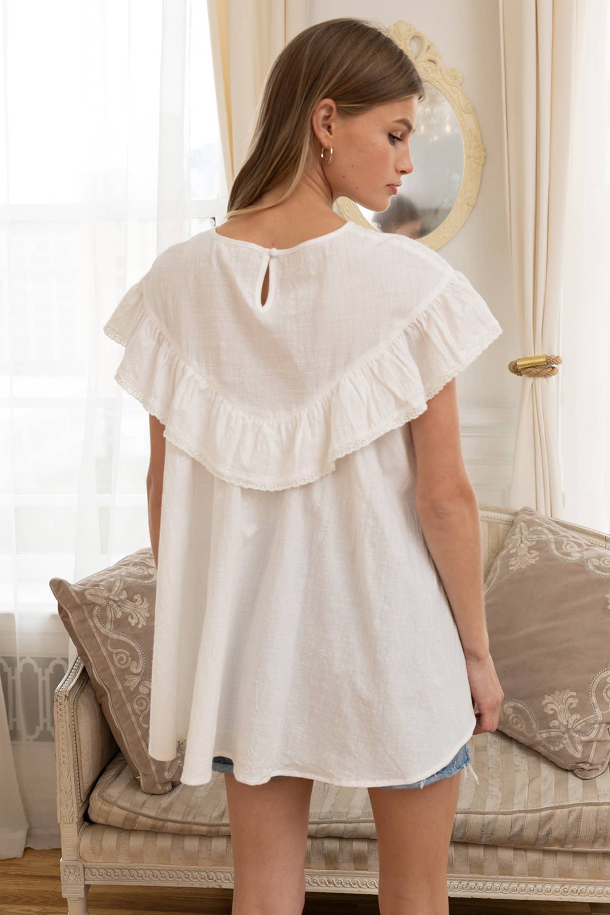 Yoke Ruffle Babydoll Top