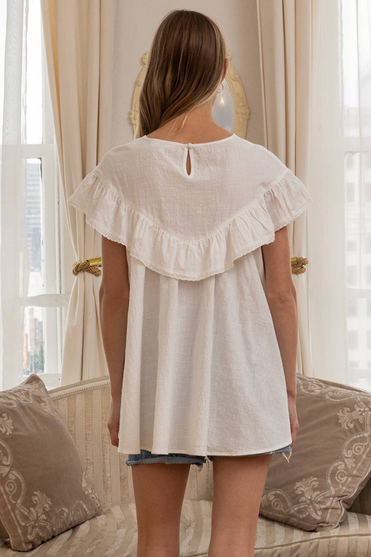 Yoke Ruffle Babydoll Top