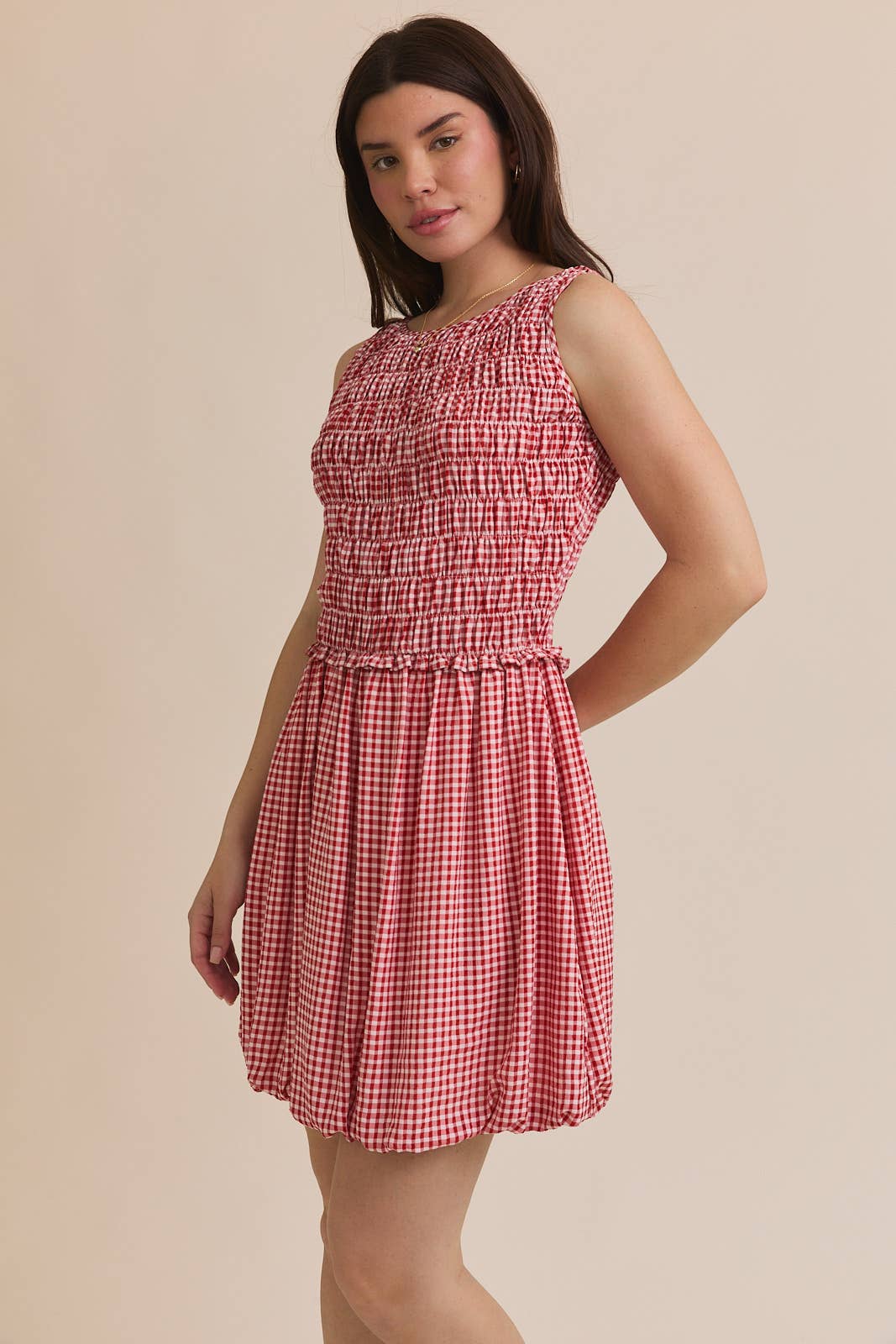 Smocking Bubble Gingham Dress
