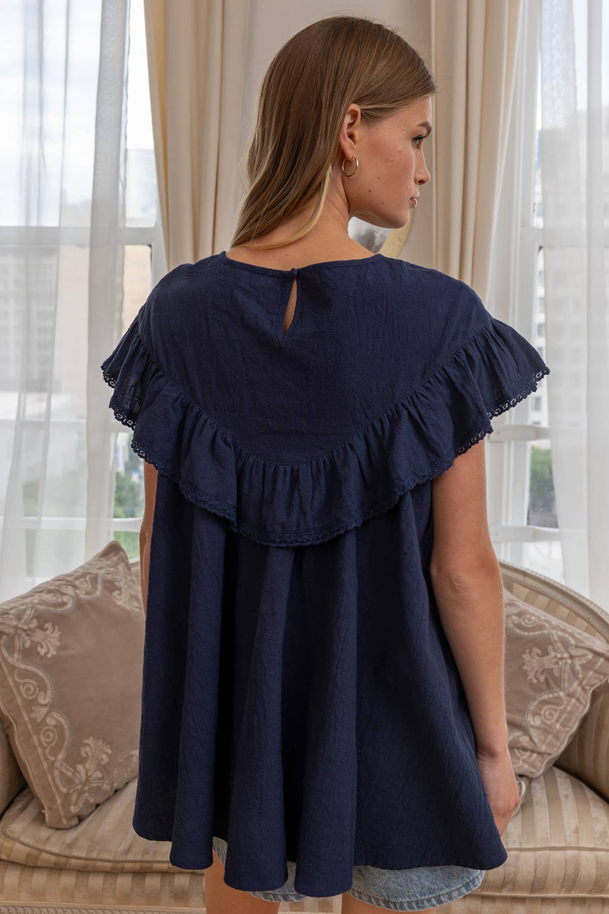 Yoke Ruffle Babydoll Top