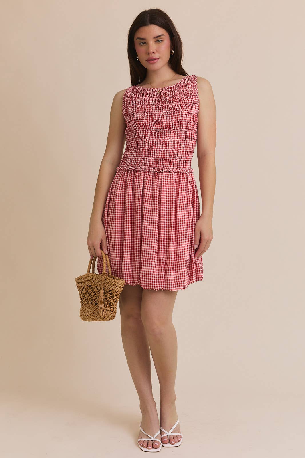 Smocking Bubble Gingham Dress