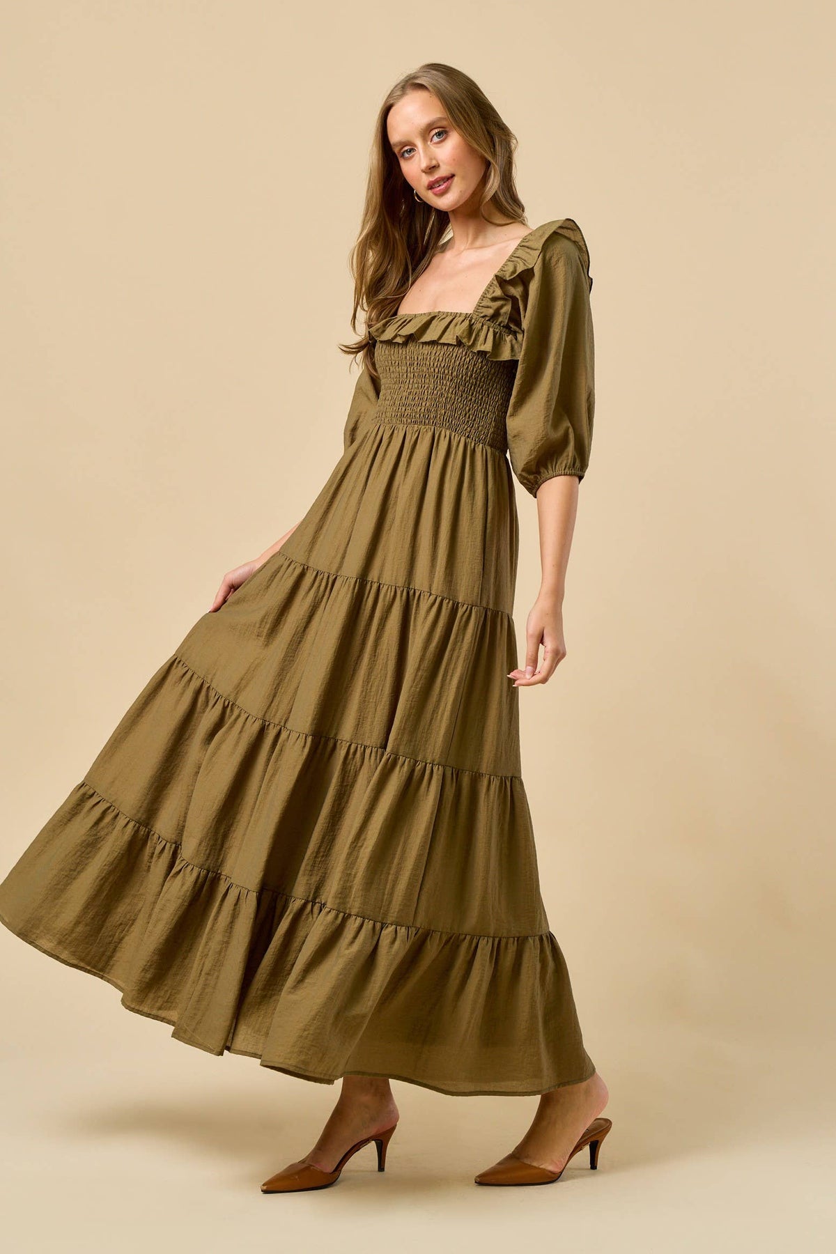 Olive Ruffled Maxi Dress – Franklin And Rose