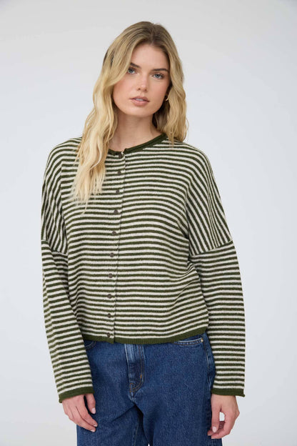 Stripe Drop Shoulder Knit Cardigan