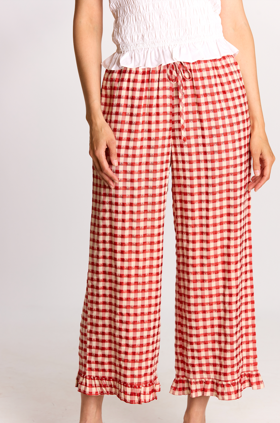 Gingham Ruffle Bottom Pants