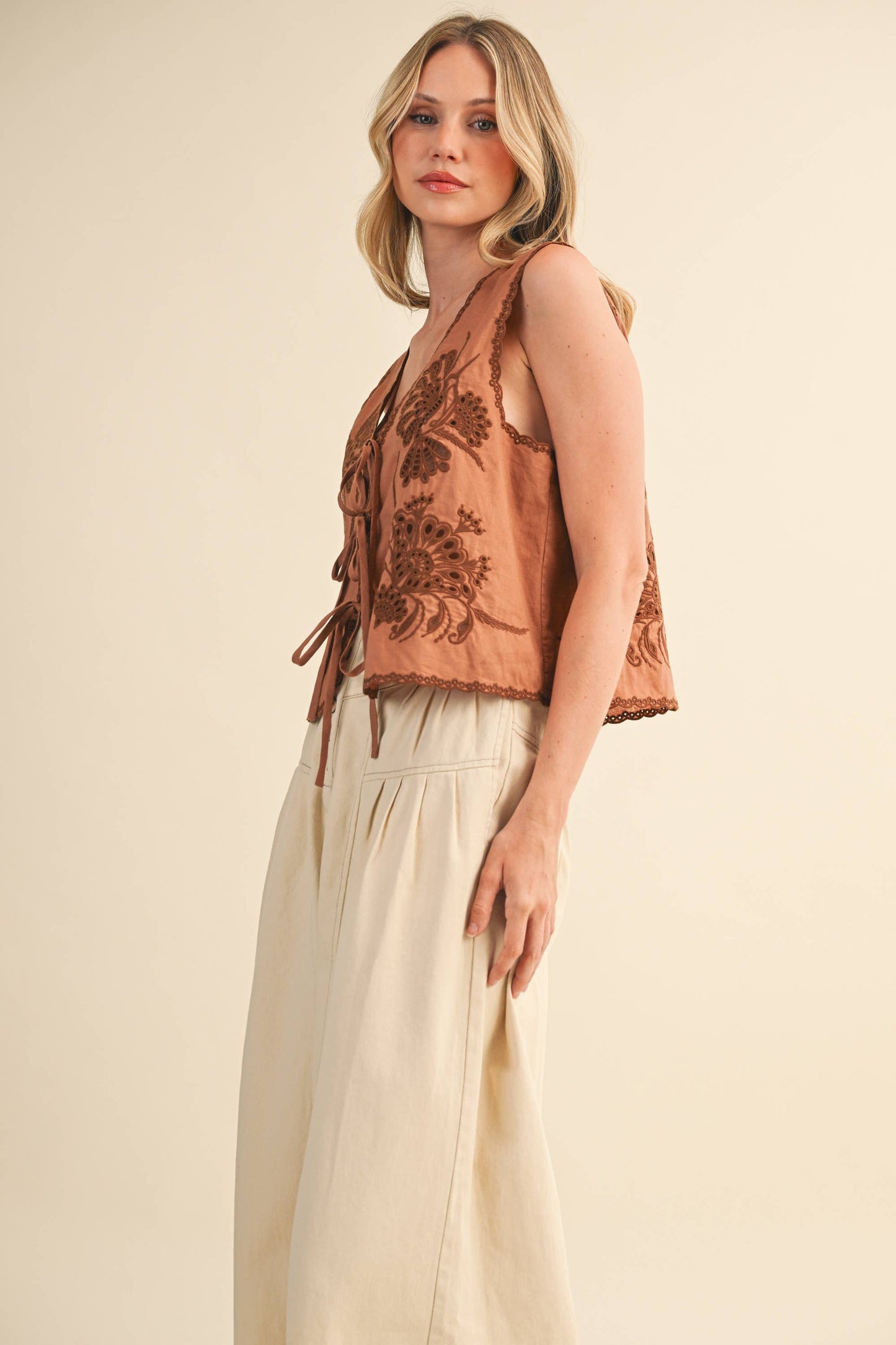 Embroidered Eyelet Vest