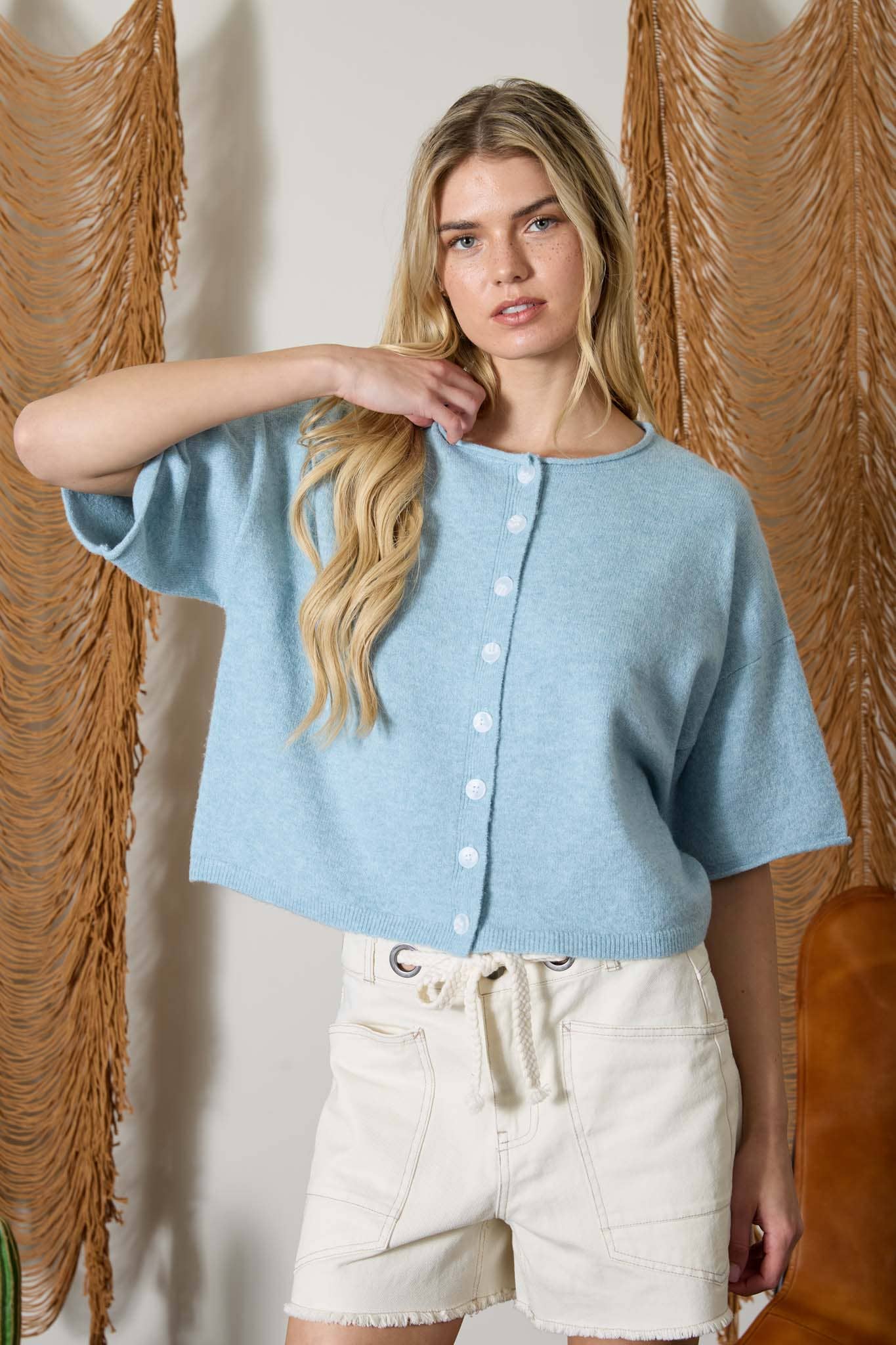 Short Sleeve Blue Cardigan