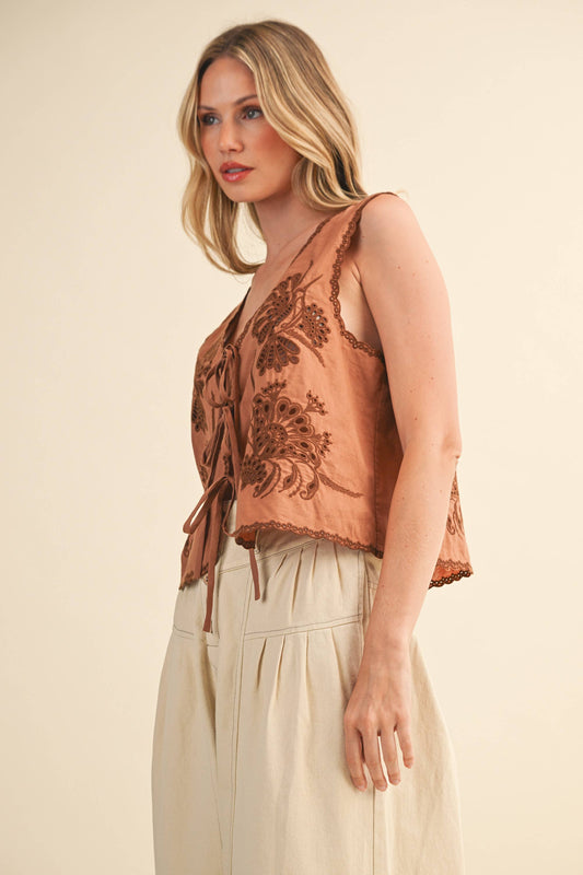 Embroidered Eyelet Vest