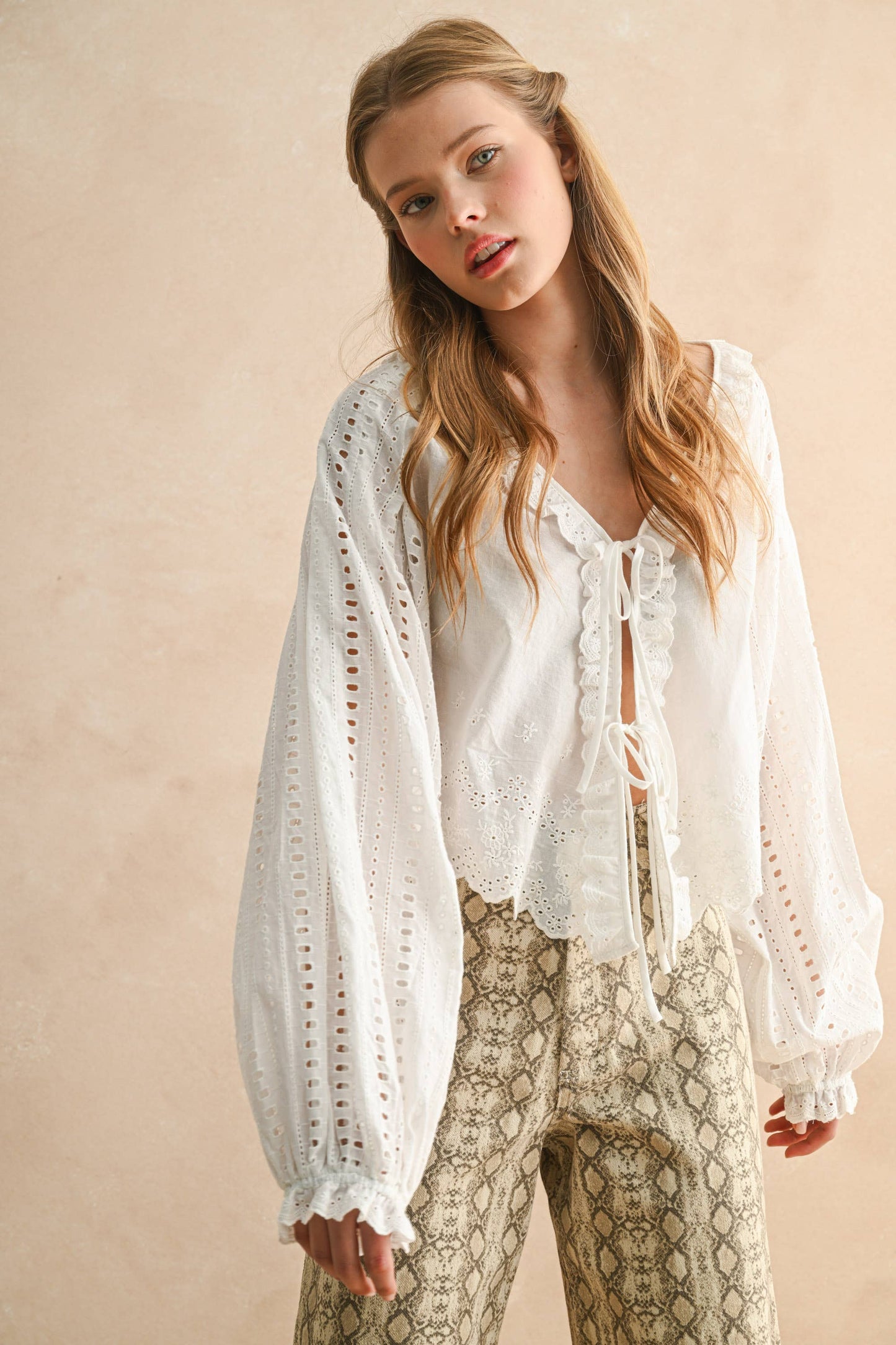 Long Sleeve Tie Blouse