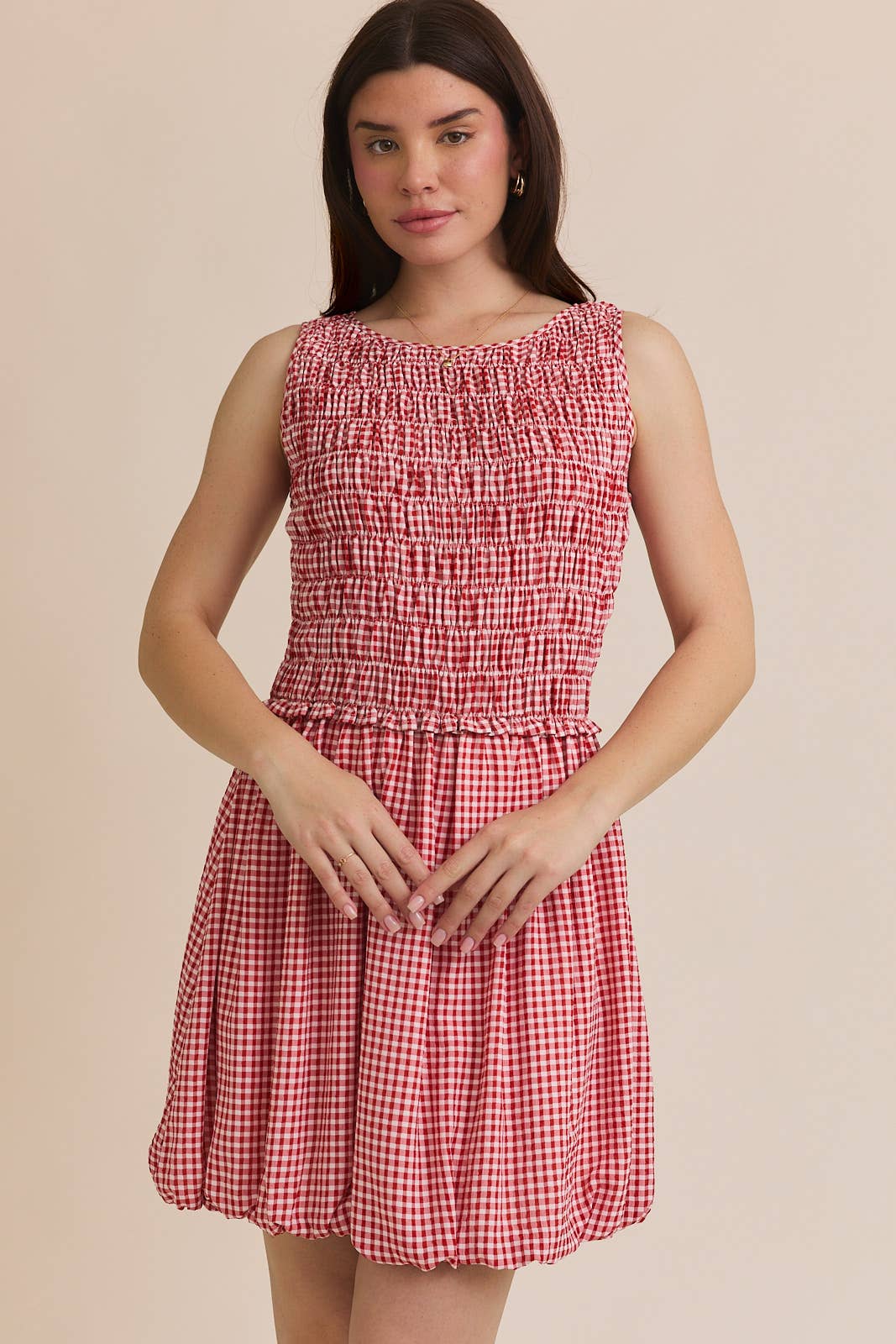 Smocking Bubble Gingham Dress