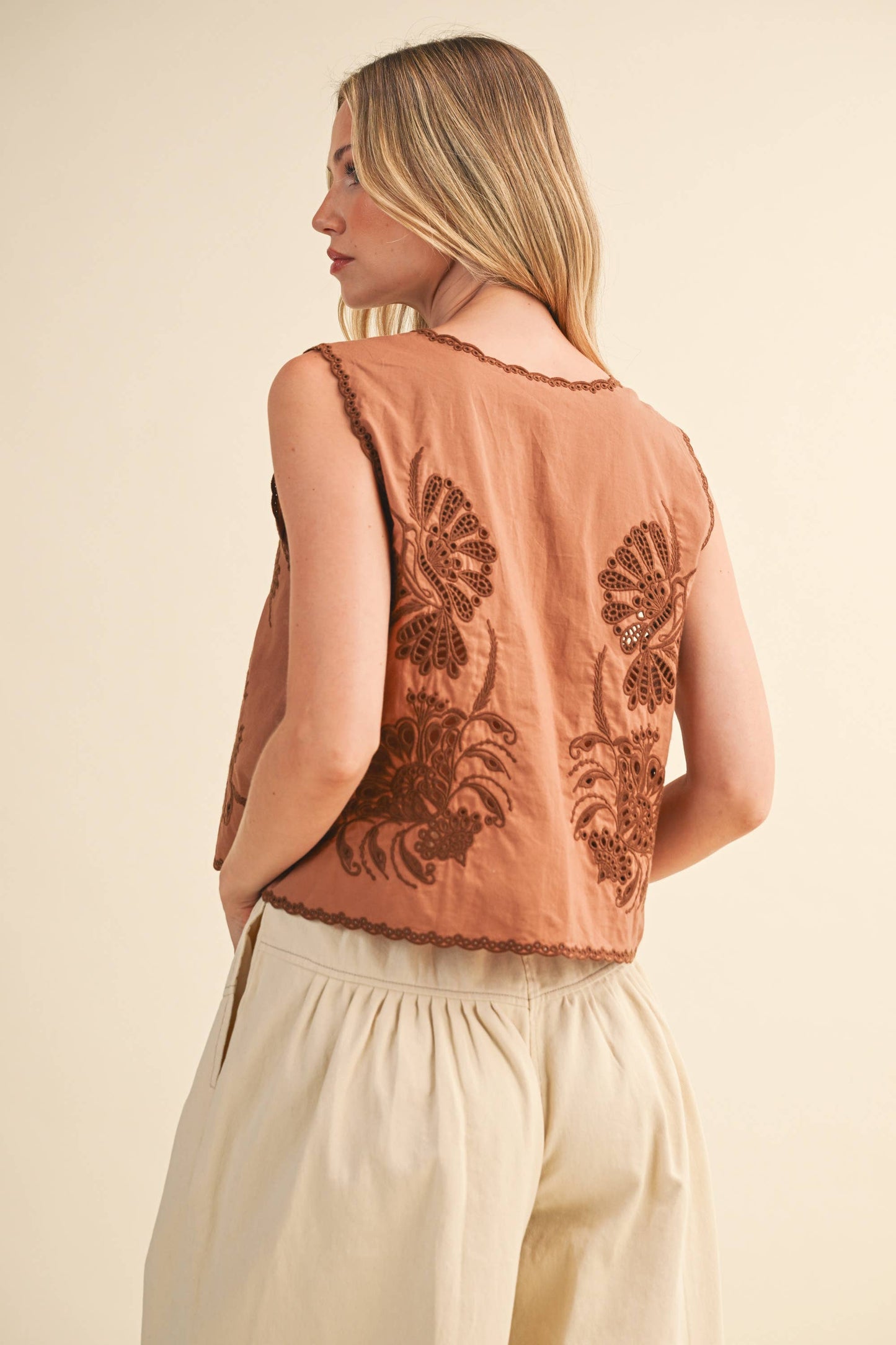 Embroidered Eyelet Vest