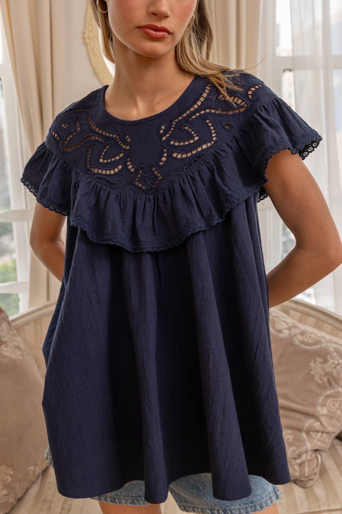 Yoke Ruffle Babydoll Top