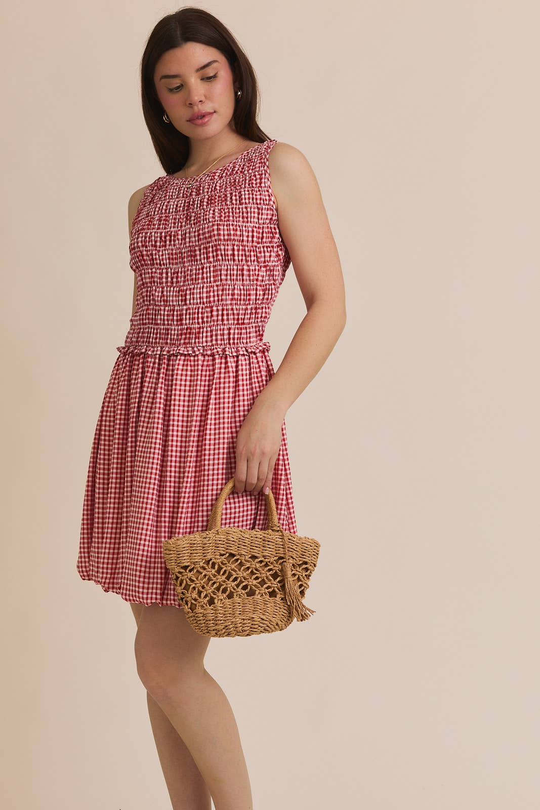 Smocking Bubble Gingham Dress