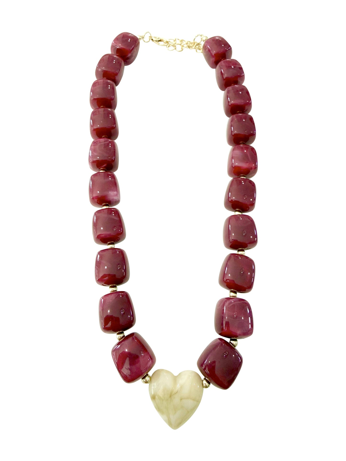 Jordan Chunky Beaded Heart Necklace- Magenta