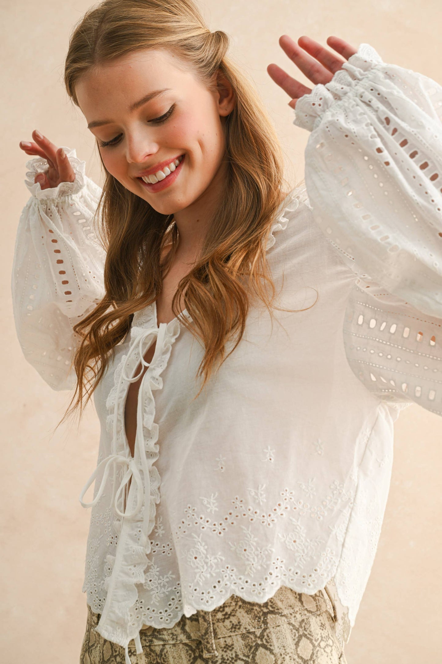 Long Sleeve Tie Blouse