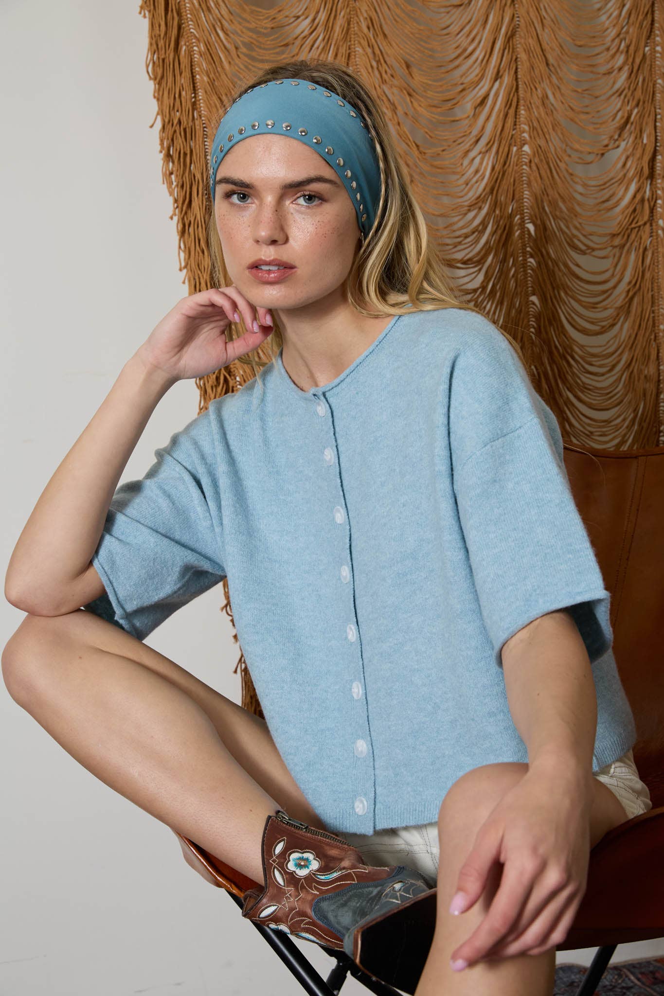 Short Sleeve Blue Cardigan