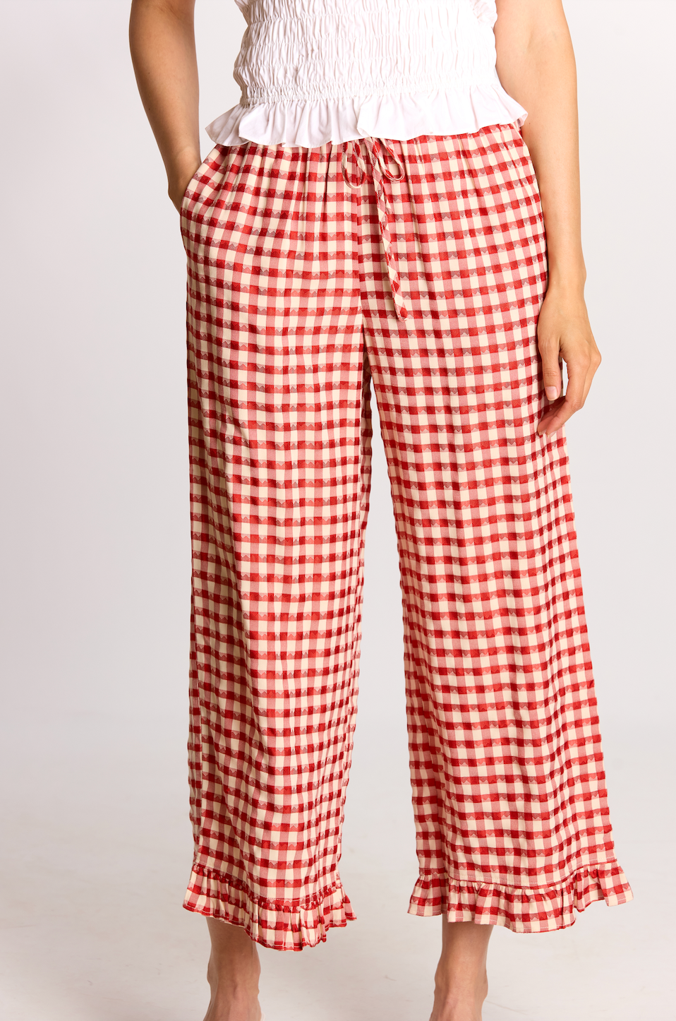 Gingham Ruffle Bottom Pants