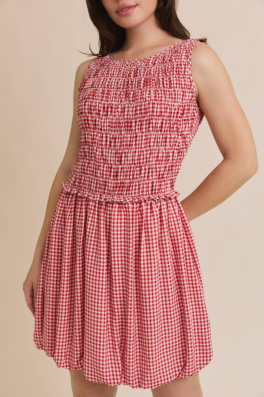 Smocking Bubble Gingham Dress