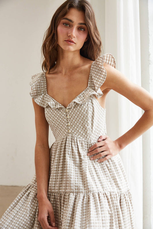 Heart Gingham Ruffle Maxi Dress