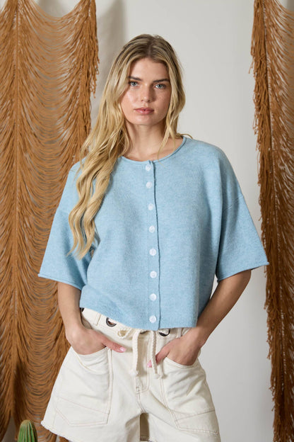 Short Sleeve Blue Cardigan