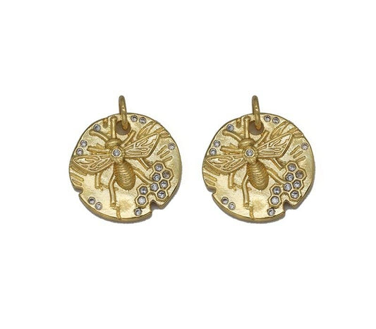 CZ Bee Honeycomb Round Charm