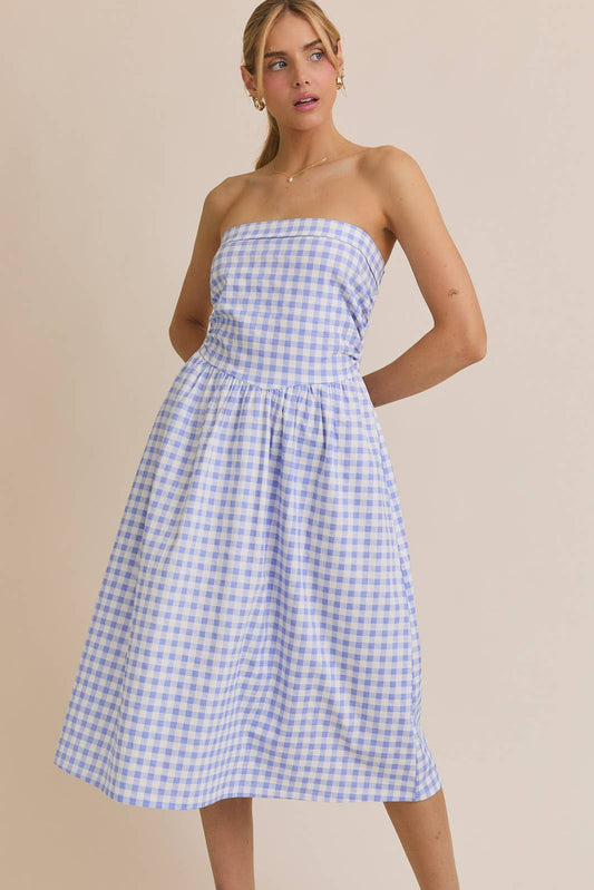 STRAPLESS V-SHAPE WAIST LINE MIDI DRESS