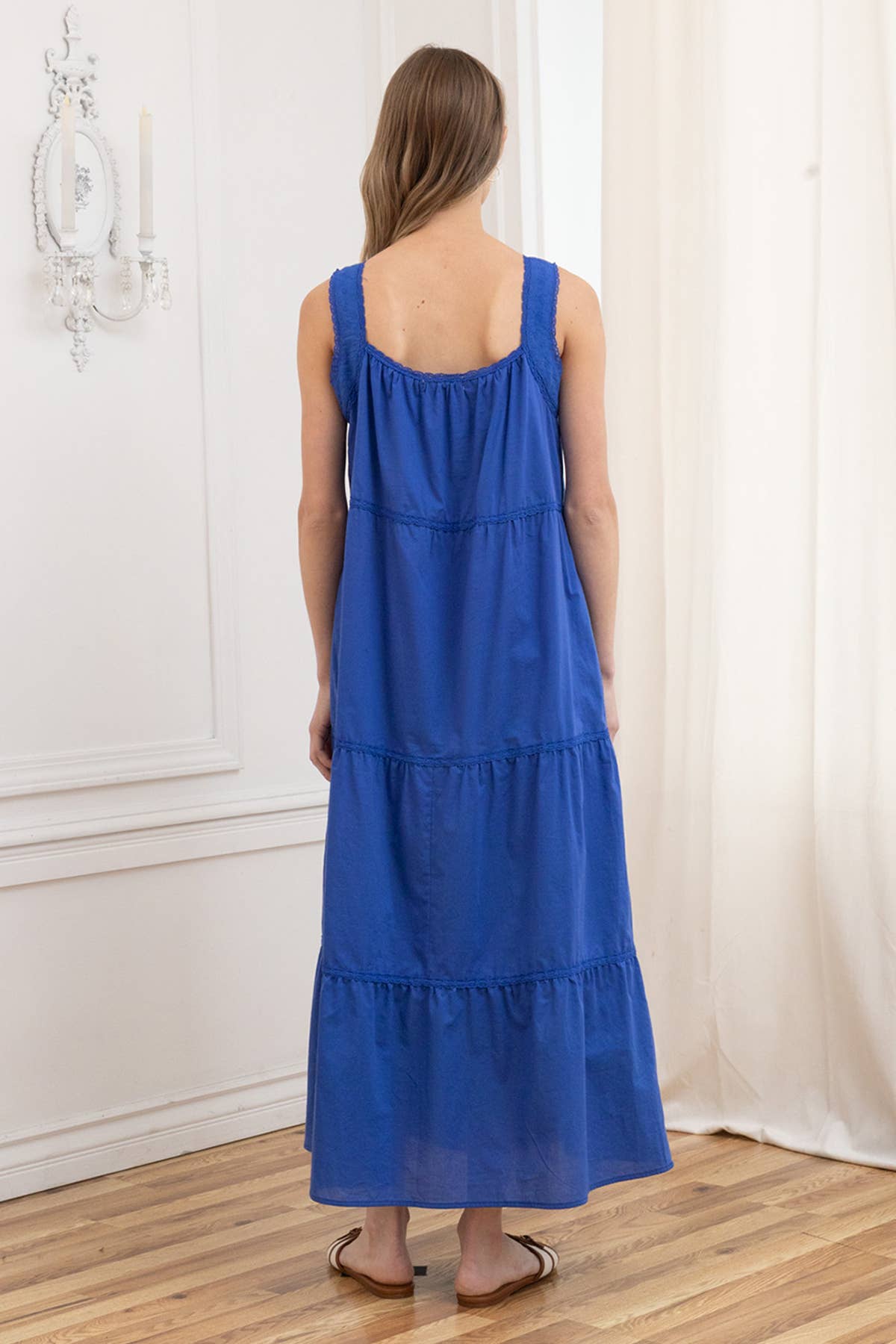 Embroidered Lace Trim Cobalt Dress
