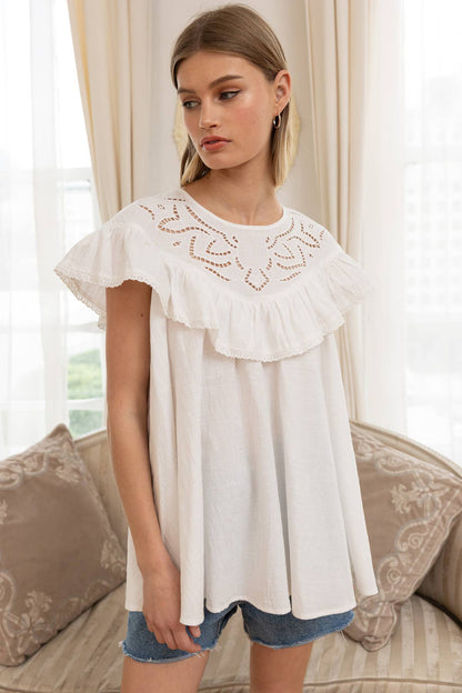 Yoke Ruffle Babydoll Top