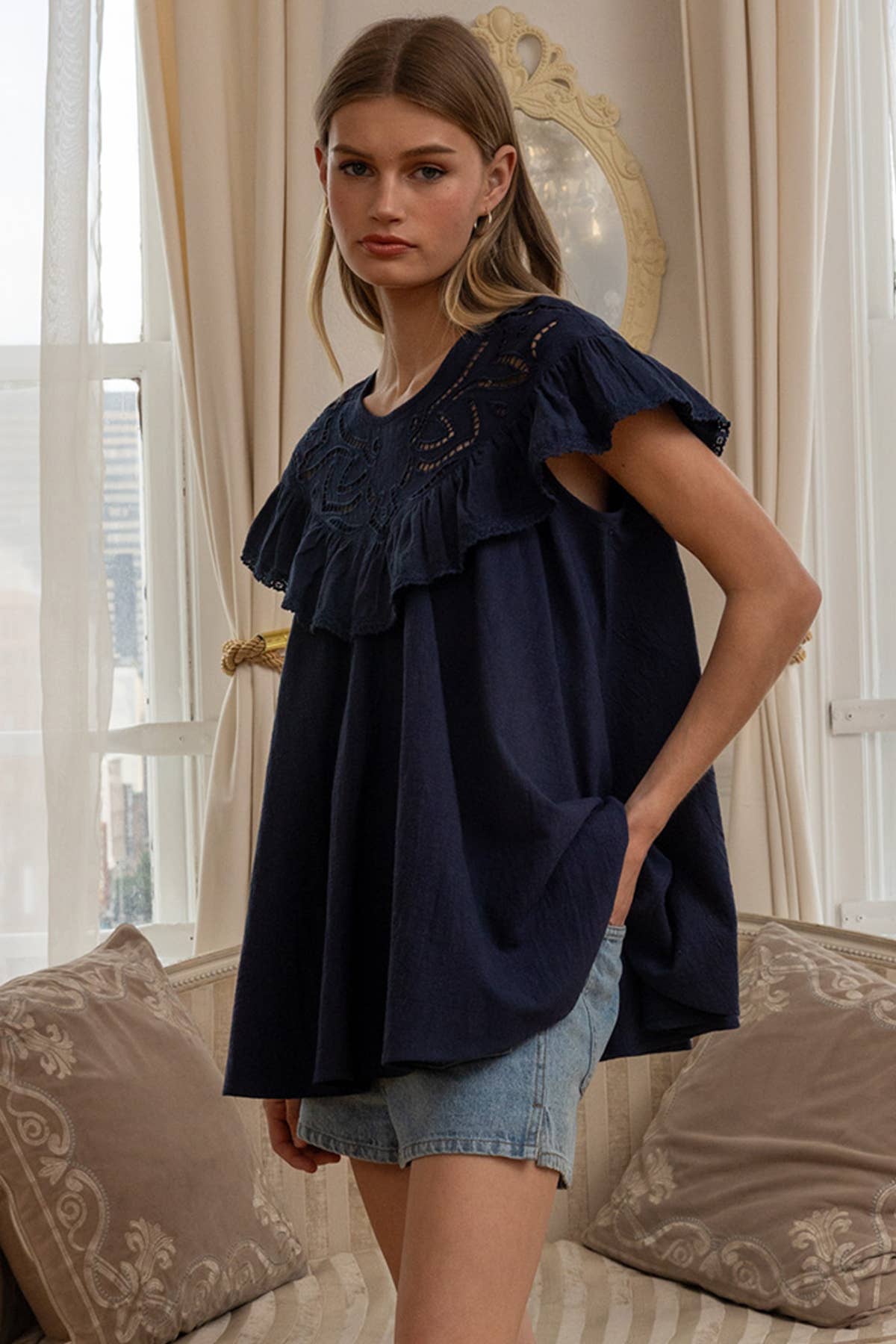 Yoke Ruffle Babydoll Top