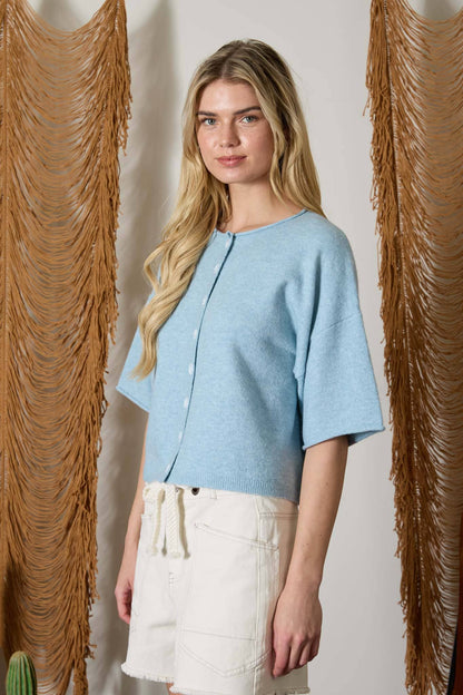 Short Sleeve Blue Cardigan